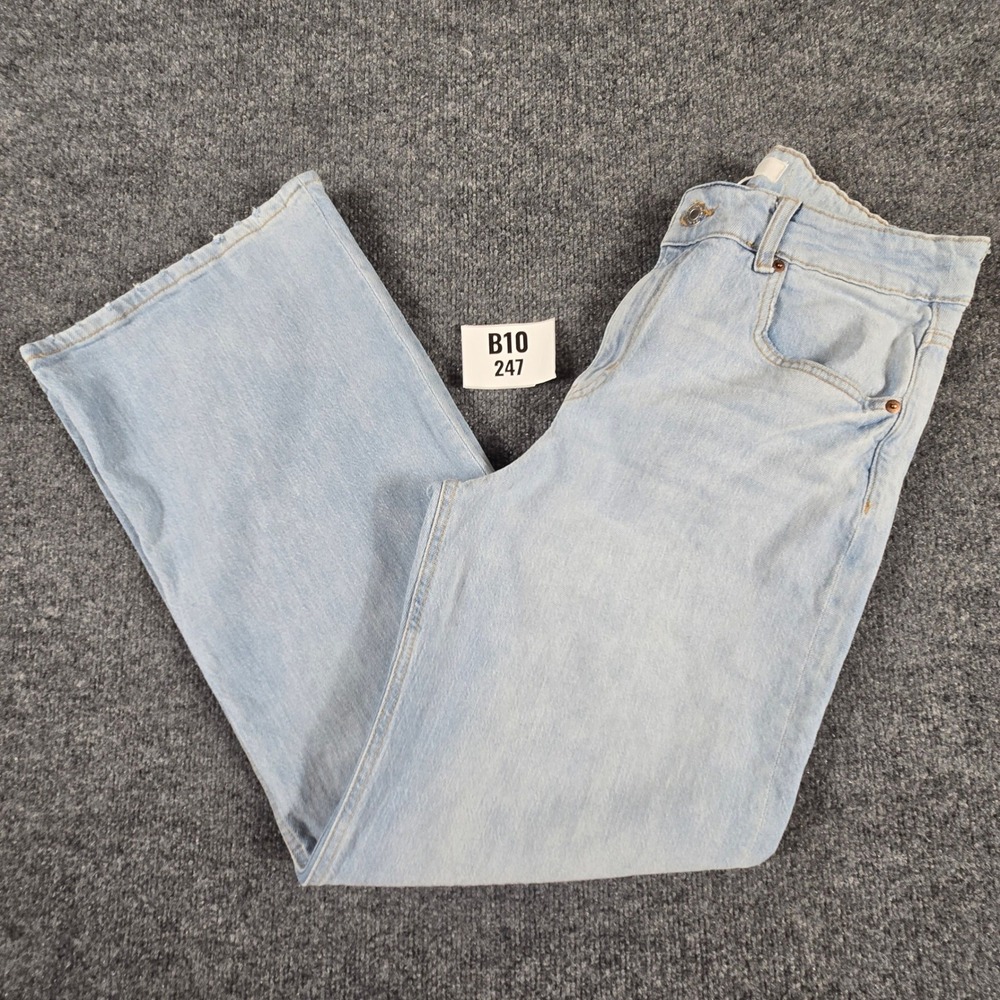 H&M Wide Leg Jeans Women Size 12 Light Blue High Waist Frayed Hem Y2K BOHO - Picture 2 of 13